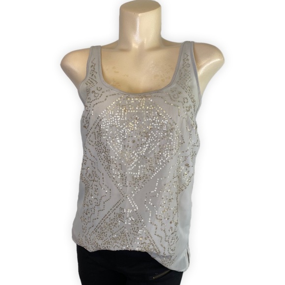 Gray Embellished Tank Top with Silver Sequins in a Zig Zag Pattern• Size S - Picture 4 of 7